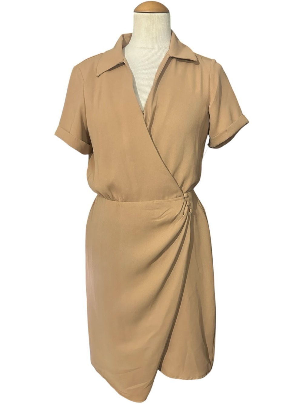 Nine West Collared Wrap Mini Dress NWT Tan Size Small